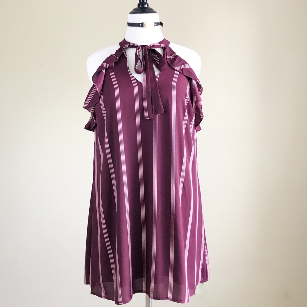 City Triangles Halter Stripe Ruffle Dress